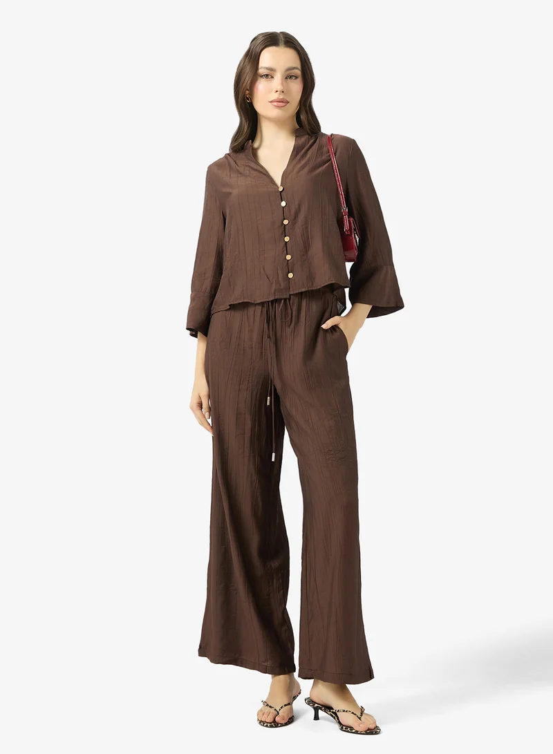 Ginger  Button Up Top & Straight Fit Pant Coord Set for Women | Best Price UAE